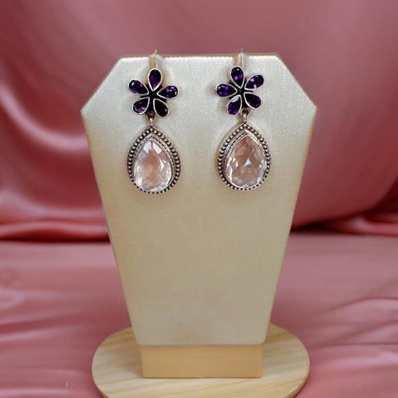 🌟NICKY BUTLER 925 Sterling Silver Rose Quartz Amethyst Pear Drop Earring… - Picture 4 of 10